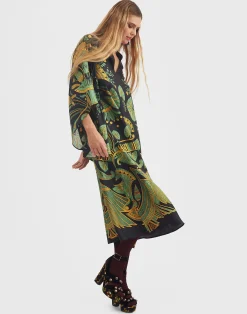 La DoubleJ Vestiti<Magnifico Midi DressThe Nile Plac&eacute;e Black in Silk Twill