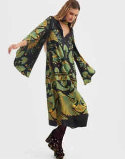 La DoubleJ Vestiti<Magnifico Midi DressThe Nile Plac&eacute;e Black in Silk Twill