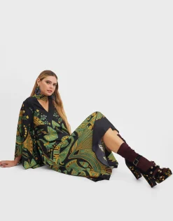 La DoubleJ Vestiti<Magnifico Midi DressThe Nile Plac&eacute;e Black in Silk Twill