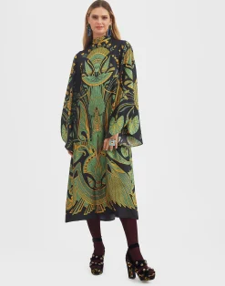 La DoubleJ Vestiti<Magnifico Midi DressThe Nile Plac&eacute;e Black in Silk Twill