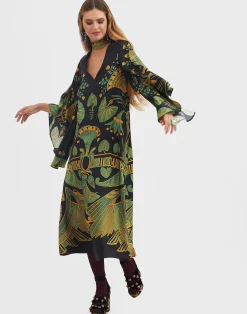 La DoubleJ Vestiti<Magnifico Midi DressThe Nile Plac&eacute;e Black in Silk Twill