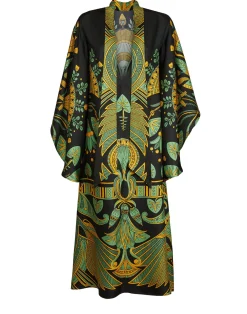La DoubleJ Vestiti<Magnifico Midi DressThe Nile Plac&eacute;e Black in Silk Twill