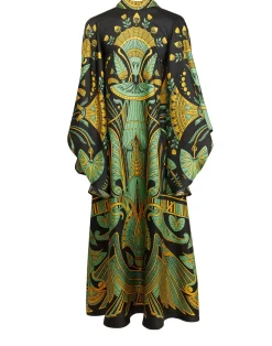 La DoubleJ Vestiti<Magnifico Midi DressThe Nile Plac&eacute;e Black in Silk Twill