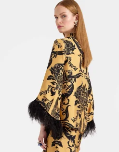 La DoubleJ Party Dressing<Make An Exit TopCherubs Gold in Silk Twill With Feathers