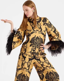 La DoubleJ Party Dressing<Make An Exit TopCherubs Gold in Silk Twill With Feathers