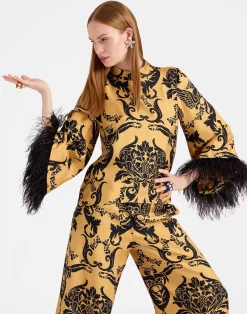 La DoubleJ Camicie E Top<Make An Exit TopCherubs Gold in Silk Twill With Feathers