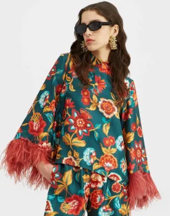 La DoubleJ Party Dressing<Make An Exit TopHottie Emerald in Silk Twill With Feathers