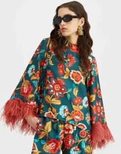 La DoubleJ Camicie E Top<Make An Exit TopHottie Emerald in Silk Twill With Feathers