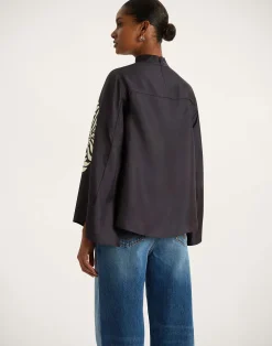 La DoubleJ Camicie E Top<Make An Exit TopMix Tiles Plac&eacute;e Black in Silk Twill