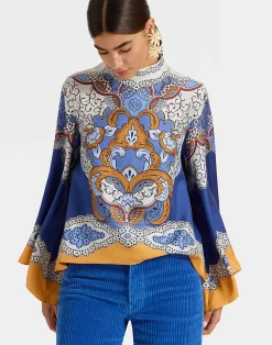 La DoubleJ Camicie E Top<Make An Exit TopPortal Plac&eacute;e Light Blue in Silk Twill