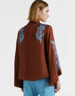 La DoubleJ Camicie E Top<Make An Exit TopSignoria Plac&eacute;e Brown in Silk Twill