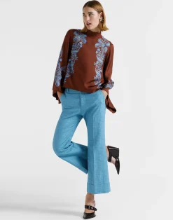 La DoubleJ Camicie E Top<Make An Exit TopSignoria Plac&eacute;e Brown in Silk Twill