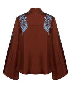 La DoubleJ Camicie E Top<Make An Exit TopSignoria Plac&eacute;e Brown in Silk Twill