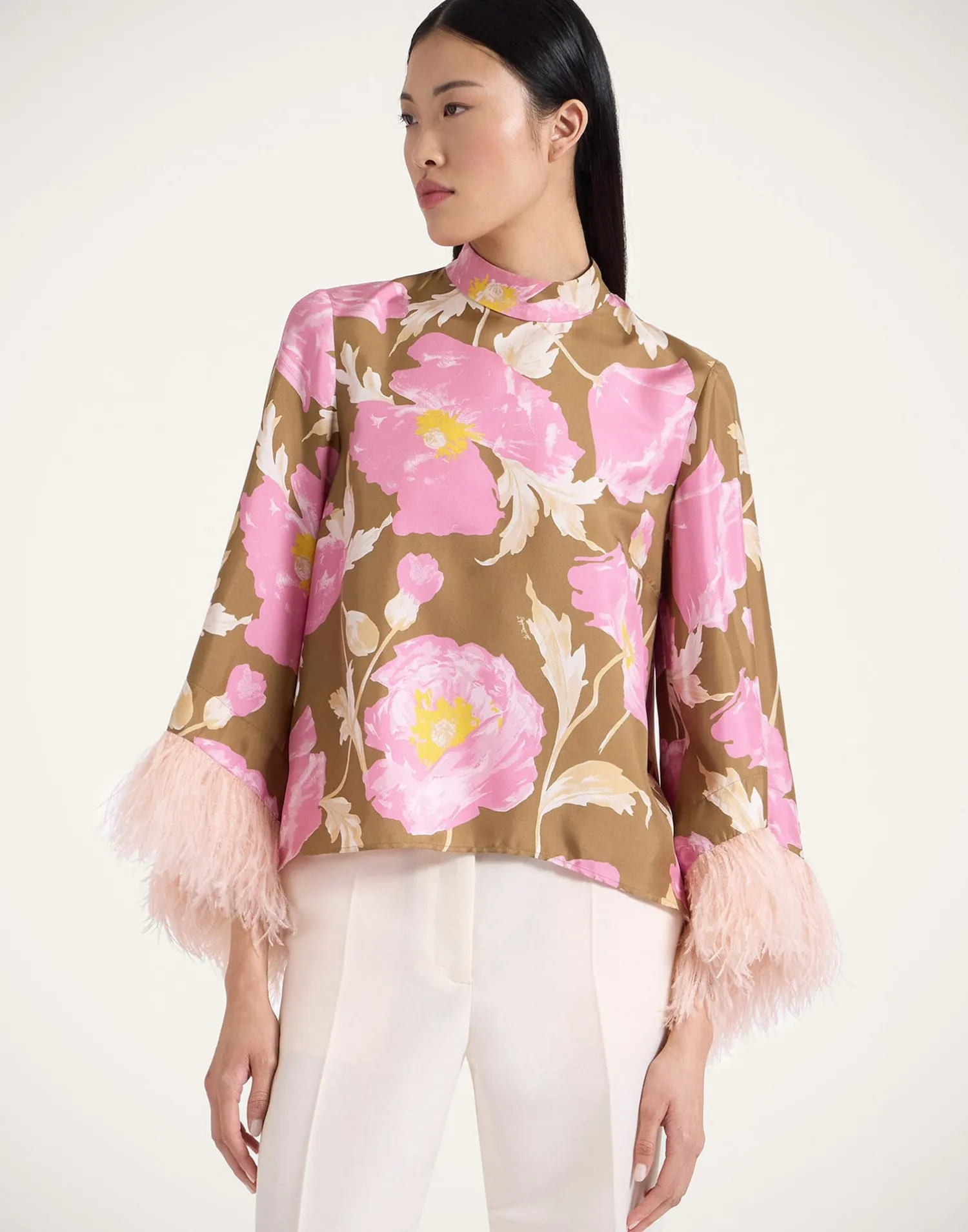 La DoubleJ Party Dressing<Make An Exit TopSylph Khaki in Silk Twill With Feathers
