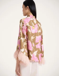 La DoubleJ Camicie E Top<Make An Exit TopSylph Khaki in Silk Twill With Feathers