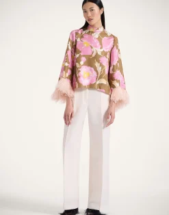 La DoubleJ Camicie E Top<Make An Exit TopSylph Khaki in Silk Twill With Feathers