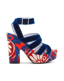 La DoubleJ Scarpe|Accessories<Medal WedgeMoonflower Navy in Shot Cotton