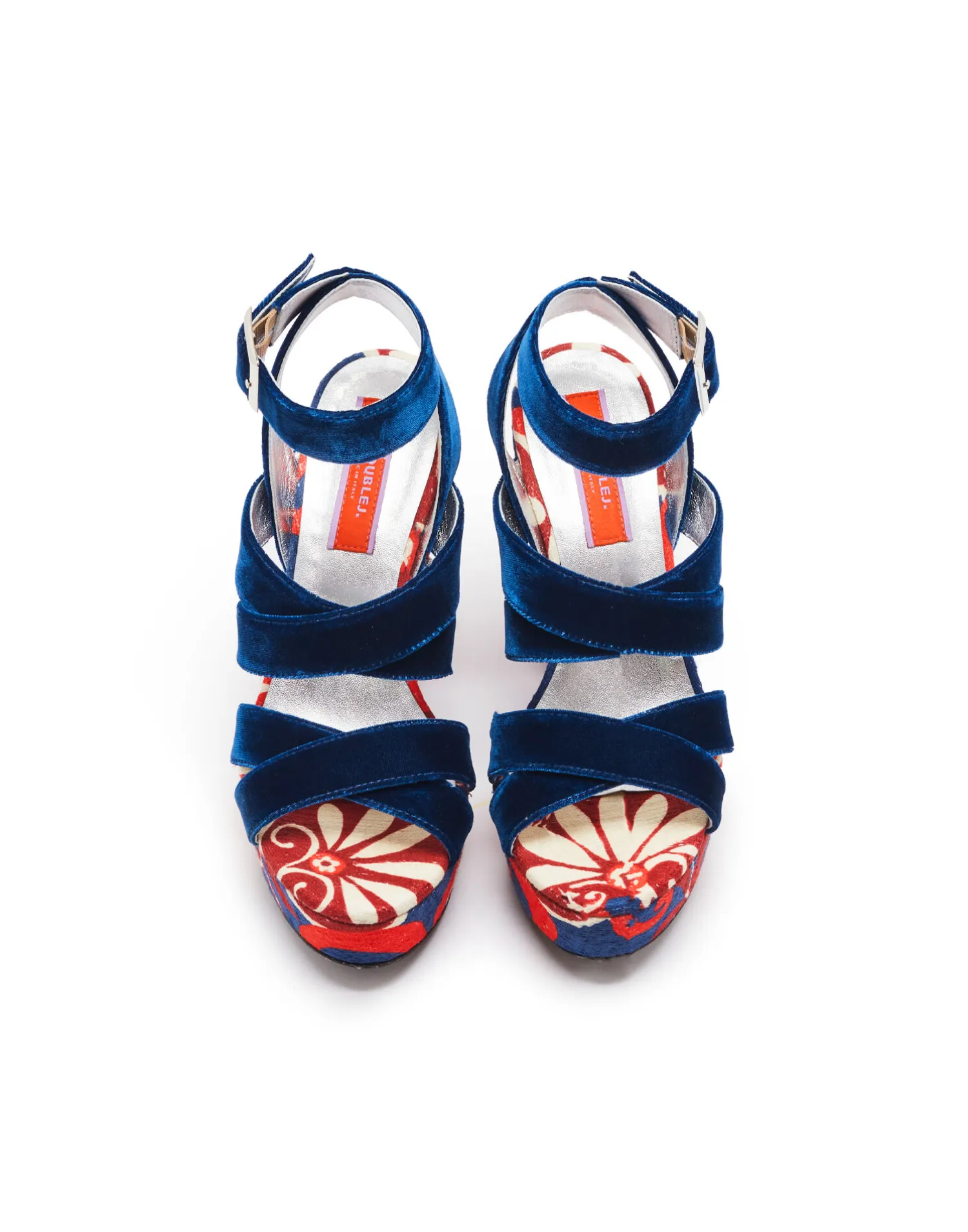 La DoubleJ Scarpe|Accessories<Medal WedgeMoonflower Navy in Shot Cotton
