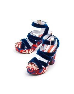La DoubleJ Scarpe|Accessories<Medal WedgeMoonflower Navy in Shot Cotton