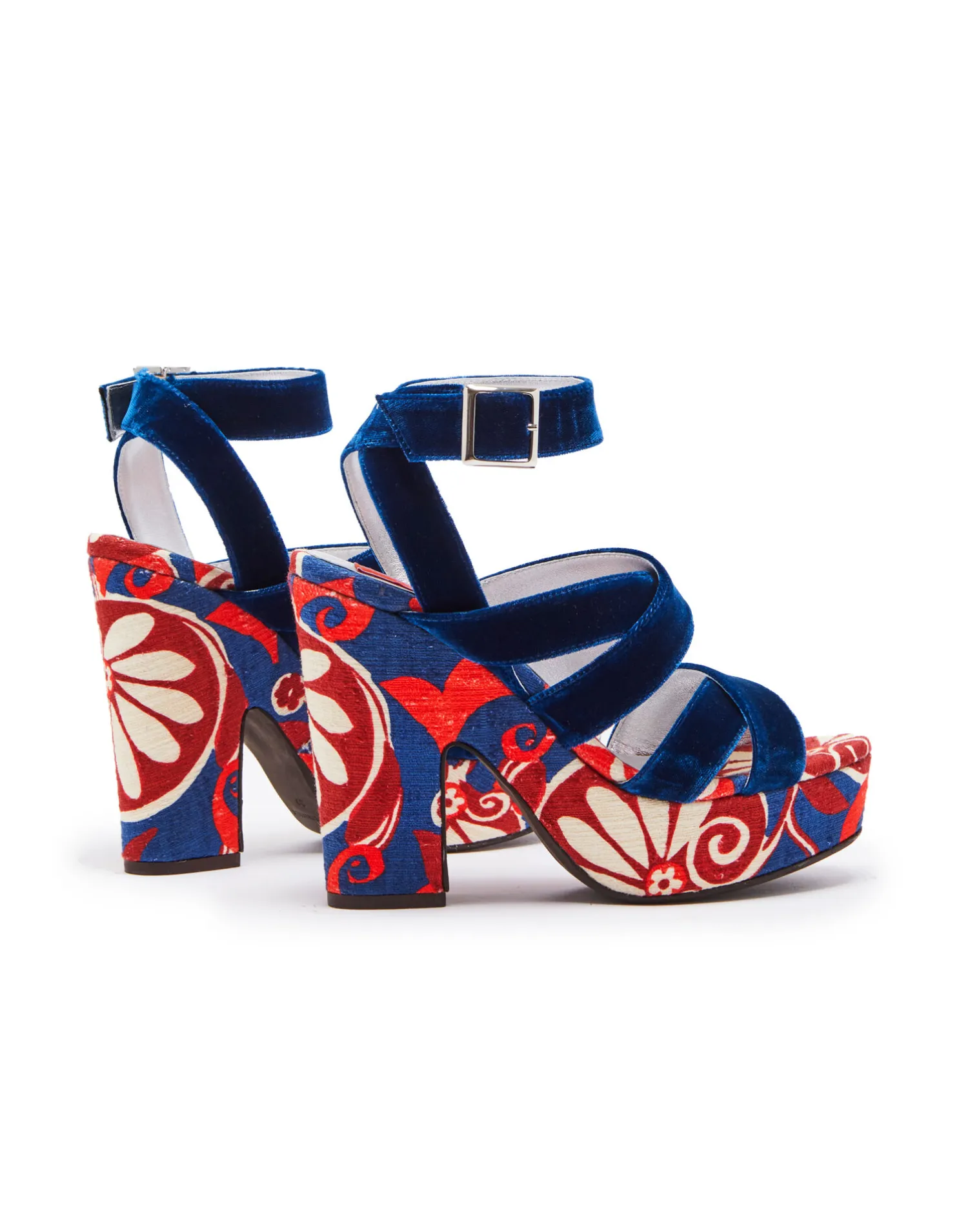 La DoubleJ Scarpe|Accessories<Medal WedgeMoonflower Navy in Shot Cotton