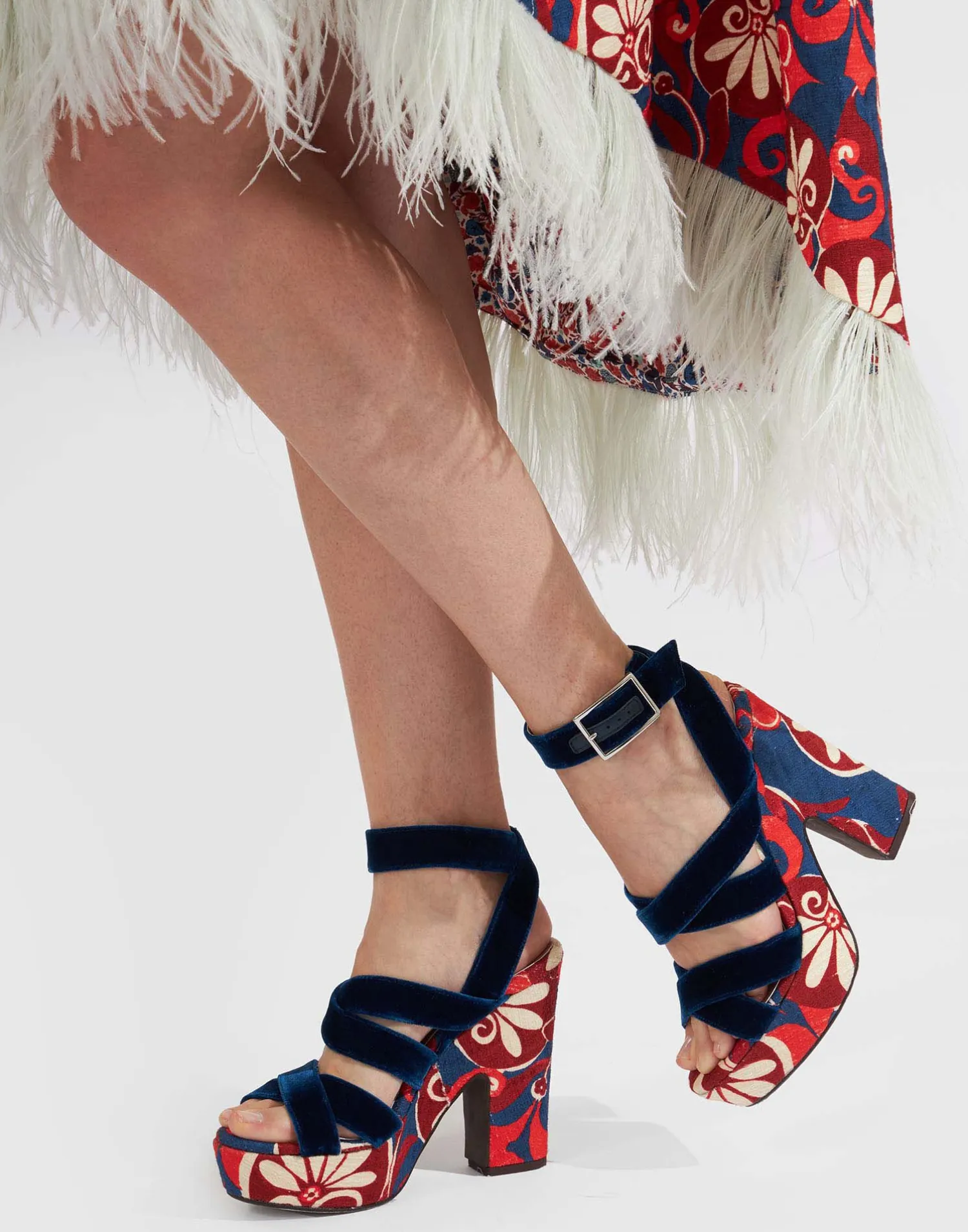 La DoubleJ Scarpe|Accessories<Medal WedgeMoonflower Navy in Shot Cotton