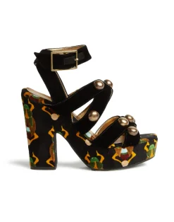 La DoubleJ Scarpe|Accessories<Medal WedgeScarab Black in Faille With Studs