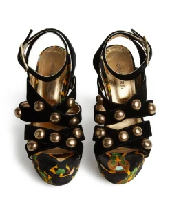 La DoubleJ Scarpe|Accessories<Medal WedgeScarab Black in Faille With Studs