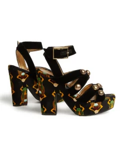 La DoubleJ Scarpe|Accessories<Medal WedgeScarab Black in Faille With Studs