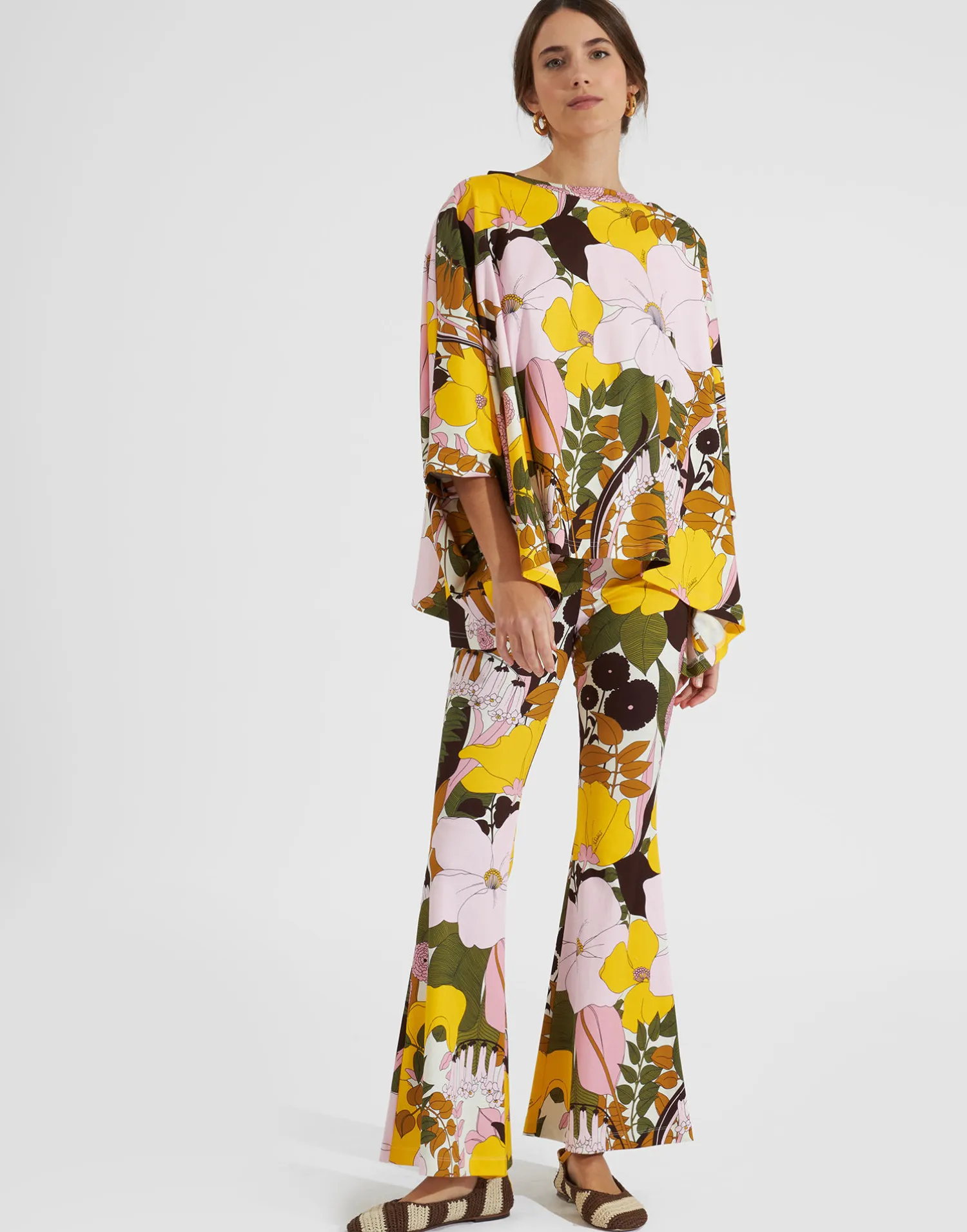 La DoubleJ Loungewear<Meditation PantsBig Flower Rose in Cotton