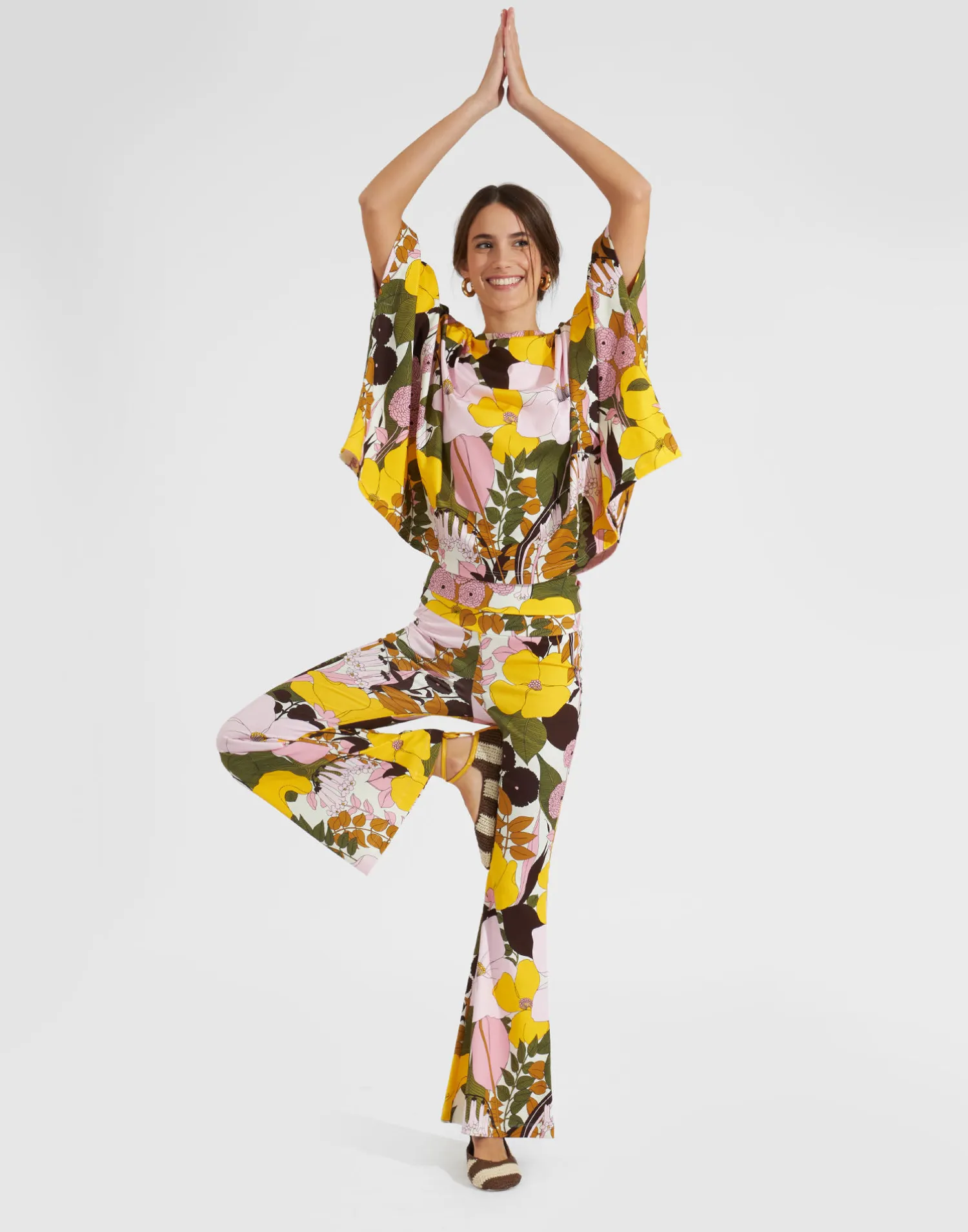La DoubleJ Loungewear<Meditation PantsBig Flower Rose in Cotton