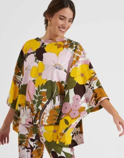 La DoubleJ Loungewear<Meditation PonchoBig Flower Rose in Cotton