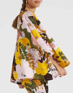 La DoubleJ Loungewear<Meditation PonchoBig Flower Rose in Cotton