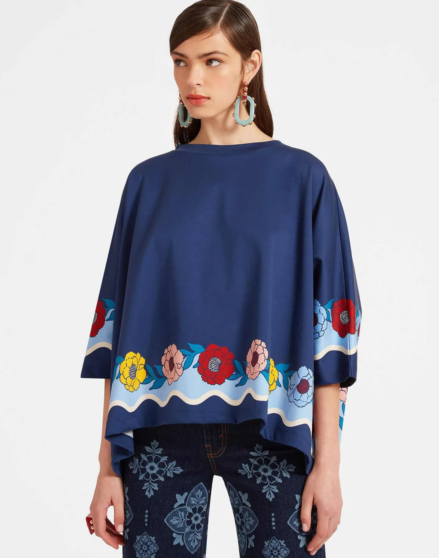 La DoubleJ Loungewear<Meditation PonchoWhitsun Placée Blue in Jersey Interlock