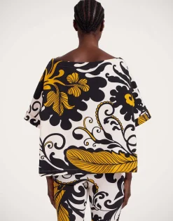 La DoubleJ Loungewear<Meditation TeeMarea Black & White in Stretch Fleece