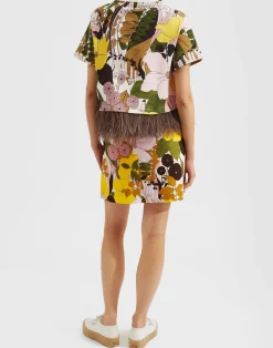 La DoubleJ Gonne<Mini SkirtBig Flower Rose in Heavy Cotton Stretch