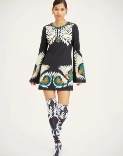 La DoubleJ Party Dressing<Mini Supreme Swing DressMix Tiles Plac&eacute;e Black in Envers Satin