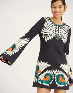 La DoubleJ Vestiti<Mini Supreme Swing DressMix Tiles Plac&eacute;e Black in Envers Satin