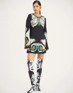 La DoubleJ Vestiti<Mini Supreme Swing DressMix Tiles Plac&eacute;e Black in Envers Satin