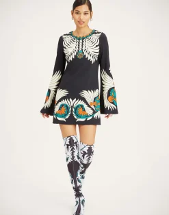 La DoubleJ Vestiti<Mini Supreme Swing DressMix Tiles Plac&eacute;e Black in Envers Satin