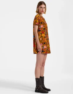 La DoubleJ Vestiti<Mini Swing DressBotticelli Rust in Cotton Velvet
