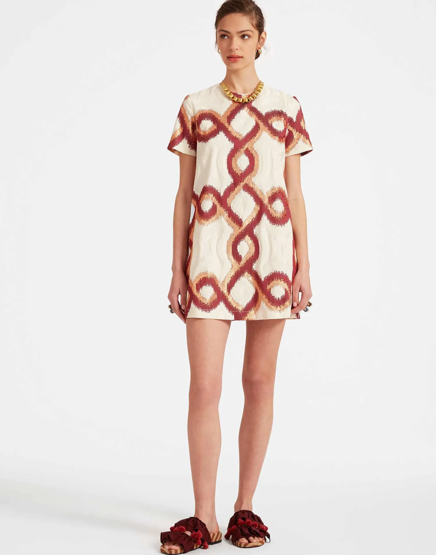 La DoubleJ Vestiti<Mini Swing DressTackle Burgundy in Jacquard