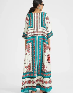 La DoubleJ Vestiti<Muumuu DressDaisy Plac&eacute;e Turquoise in Twill Silk