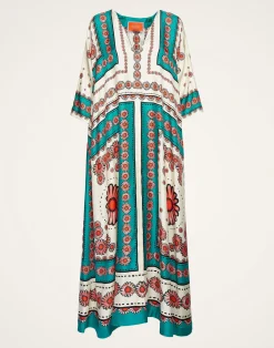La DoubleJ Vestiti<Muumuu DressDaisy Plac&eacute;e Turquoise in Twill Silk