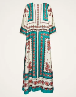 La DoubleJ Vestiti<Muumuu DressDaisy Plac&eacute;e Turquoise in Twill Silk