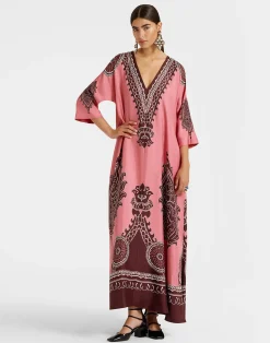La DoubleJ Vestiti<Muumuu DressOltrarno Placée Pink in Silk Twill