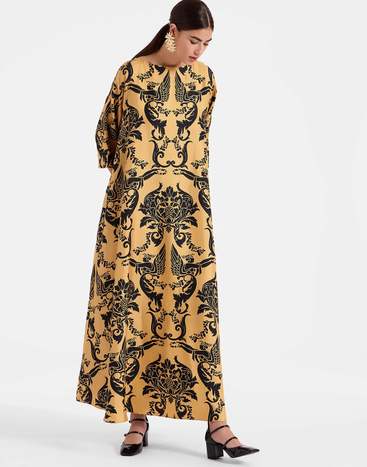 La DoubleJ Vestiti<Muumuu Dress Round NeckCherubs Gold in Silk Twill