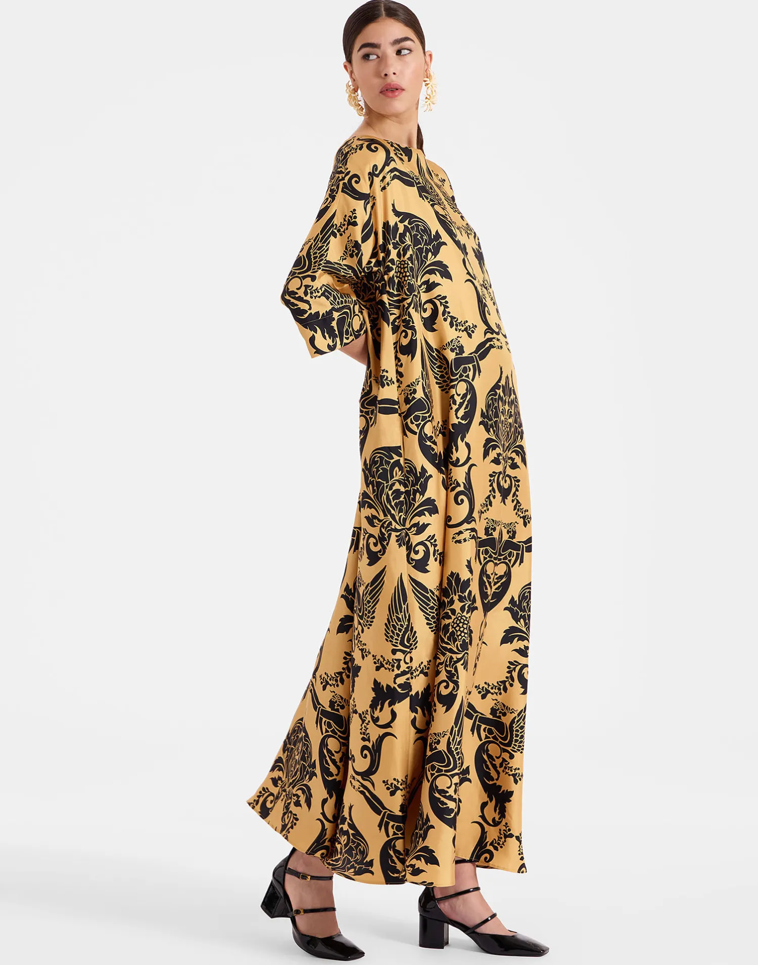 La DoubleJ Vestiti<Muumuu Dress Round NeckCherubs Gold in Silk Twill