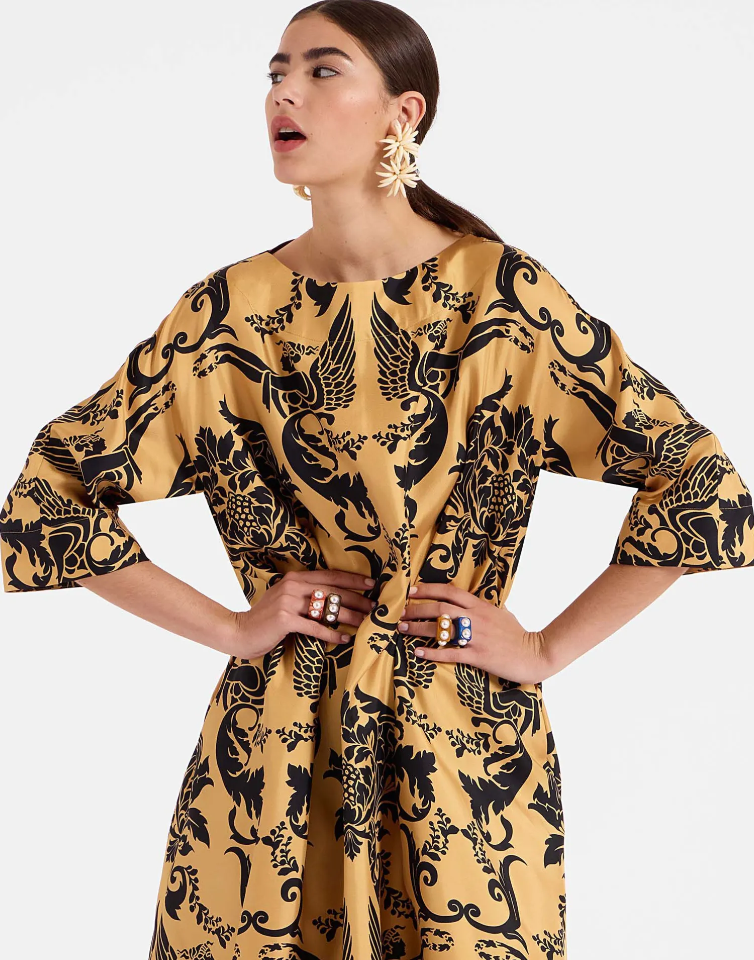 La DoubleJ Vestiti<Muumuu Dress Round NeckCherubs Gold in Silk Twill