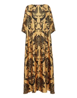 La DoubleJ Vestiti<Muumuu Dress Round NeckCherubs Gold in Silk Twill