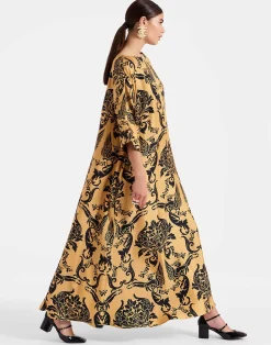 La DoubleJ Party Dressing<Muumuu Dress Round NeckCherubs Gold in Silk Twill